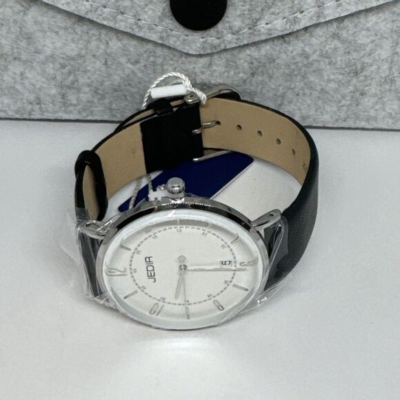 Jedir Men's Black Leather Analog White Dial Quartz Chronometer Watch JNA59 - Picture 7 of 12